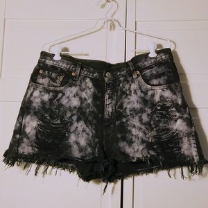 Distressed high waisted acid washed shorts